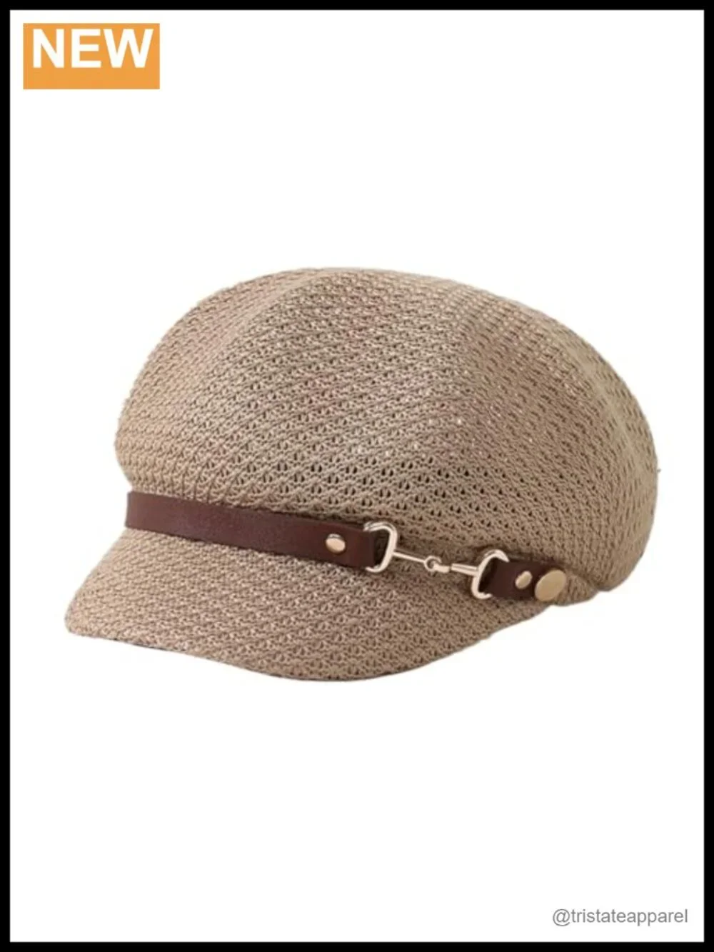 Women's Breathable Newsboy Cap Short Brim Summer Hat with Faux Leather Strap